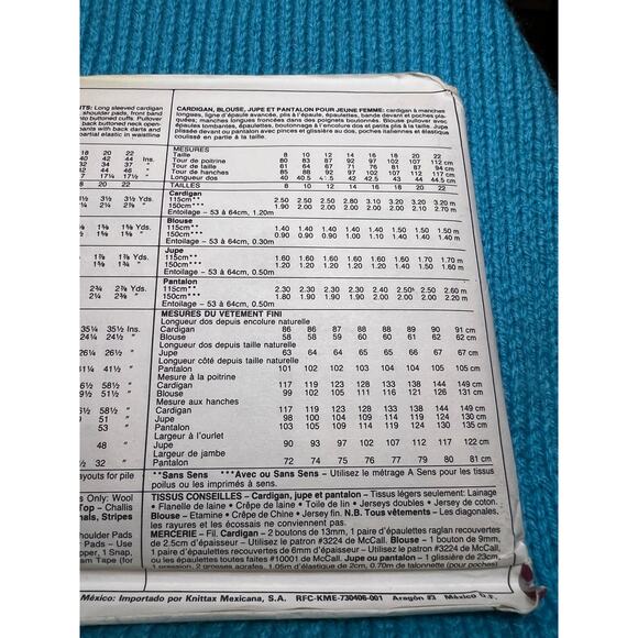 McCalls 4488 Pattern Cardigan top skirt pants 1980s size 14 - Picture 5 of 6